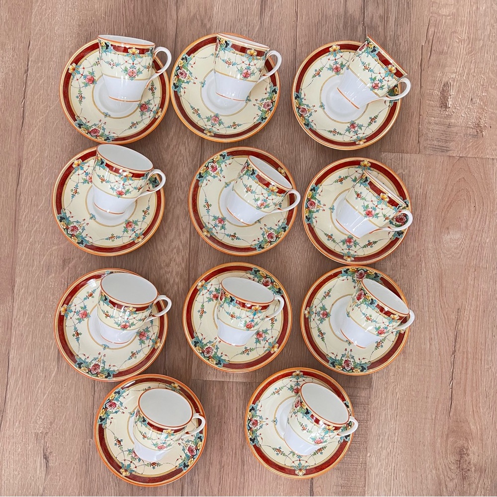 Antique 1920s Royal Worcester‎ Daytona Red Demitasse Cups & Saucers, Set Of 12